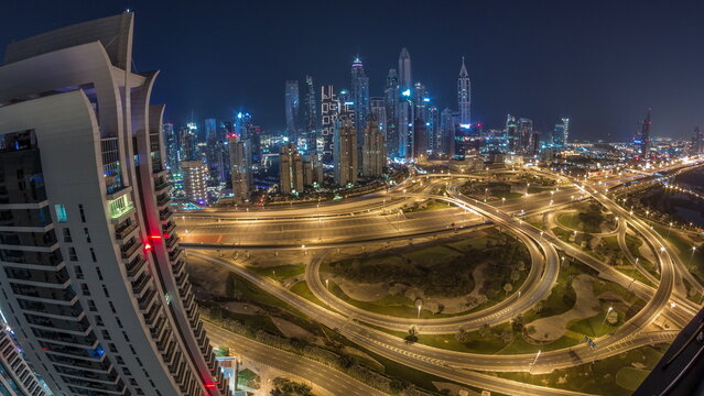 Dubai Marina Highway Intersection Spaghetti Junction All Night Timelapse