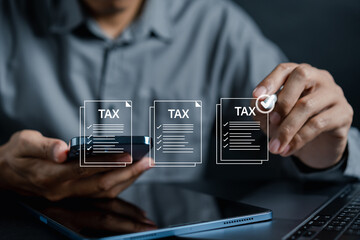 TAX online payment corporate and individual concept. filling out personal income tax allowance taxes, payment, calculating finance, tax accounting, statistics and data analytic research.