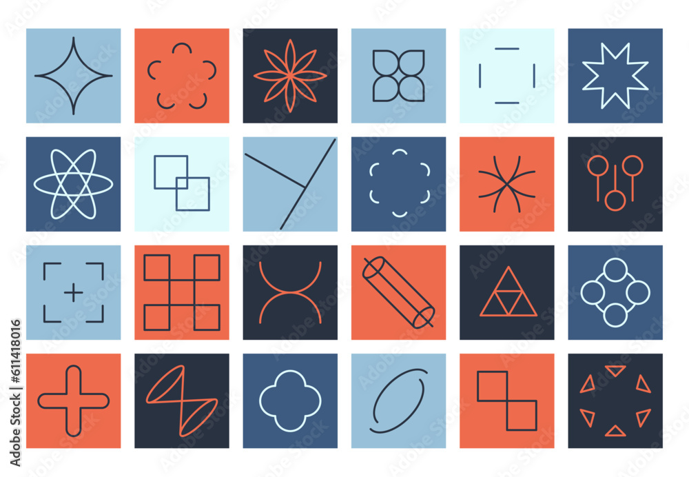 Poster modern line figures. abstract modern linear forms, simple dynamic geometric figures and minimalist b