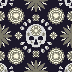 Seamless jungle and skull pattern