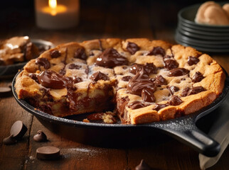 Skillet roasted chocolate chips cookie cake
