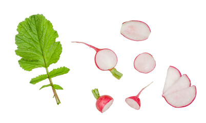 Radish slices isolated on a white background, top view