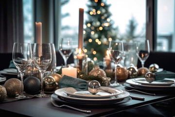 Fototapeta premium Christmas and New Year lifestyle table setting