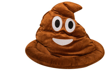 Quirky Poop Emoji Hat: Amusing Brown Cap with Smiley Face - Transparent PNG File