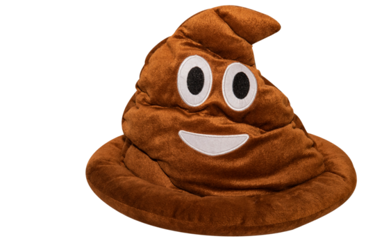 Quirky Poop Emoji Hat: Amusing Brown Cap with Smiley Face - Transparent PNG File