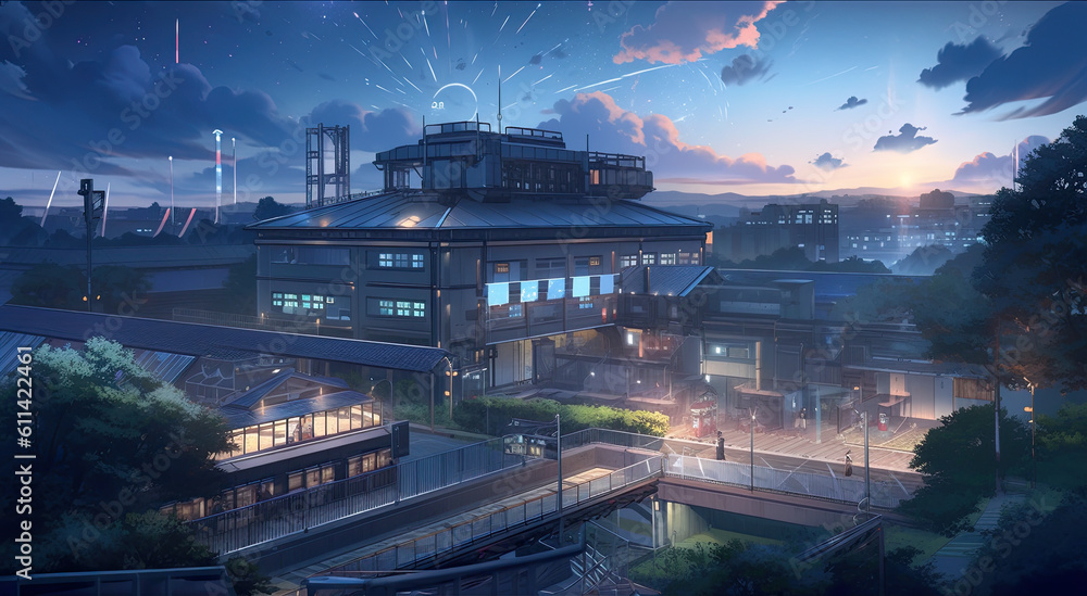 Poster a large building with a clock tower on top of it. generative ai.