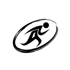 Vector athletic logo icon illustration design, custom combination of letter A forming like a running person and abstract oblong circle