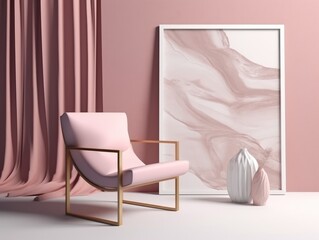 Pink modern stylish room with frame and sofa. Generative AI