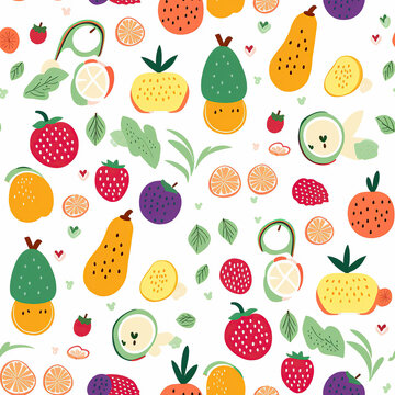 Cute seamless fruits pattern, repeat background tile wallpaper illustration doodle textile design, seamless pattern, suitable for printing wrapping paper. Generative AI