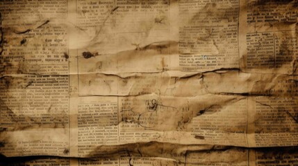 top view on an old yellowed newspaper. template background. Generative AI