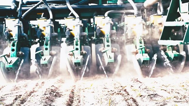 Farming Planter Driving Away From Camera, Slow Motion
