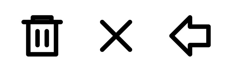 delete icon set, transcan cross and left arrow delet icon
