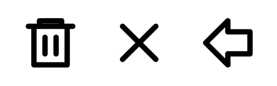 delete icon set, transcan cross and left arrow delet icon