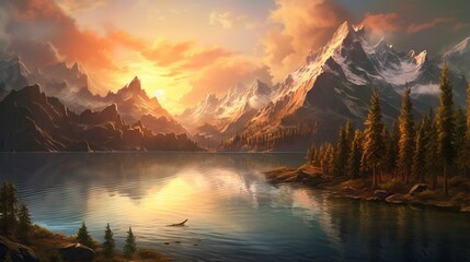 Majestic Mountains in a Breathtaking Sunset Scene