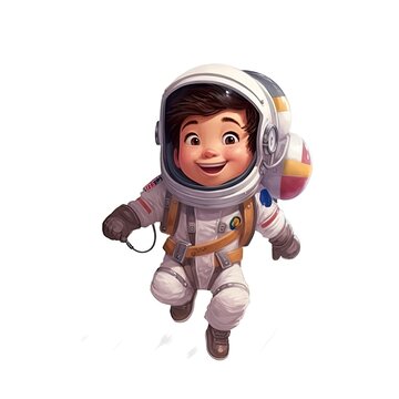 Beautiful boy cartoon style, astronaut in zero gravity - generative AI illustration