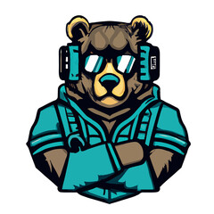 Cyberclaws: Futuristic Bear in the Esport Arena - Stylish Modern Cyberpunk with Mechanical Power