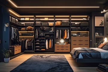 high tech modern luxury 3d bedroom closet Generative AI