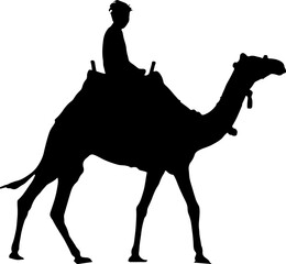 Desert Dreams: Silhouette of a Joyful Kid Riding a Camel, Silhouette of a Kid's Joyful Camel Ride, Desert Delights