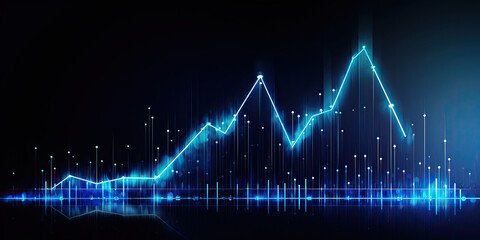 Abstract blue line chart, stock market graph, Generative AI