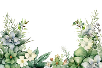 borders with plants decorated in watercolor design isolated against transparent with copy space