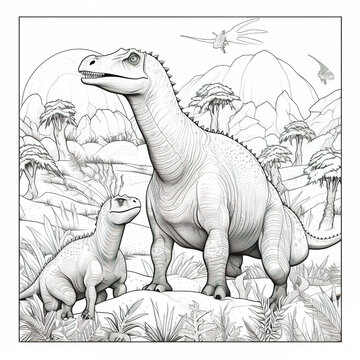 Coloring Page of a Dinosaurs for Kids. No colour. Drawing
