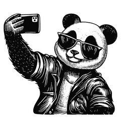 cool panda bear taking a selfie sketch © Satoru Sketches