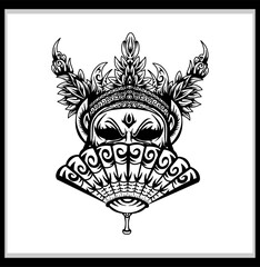 Skull tribal tattoo black and white illustration