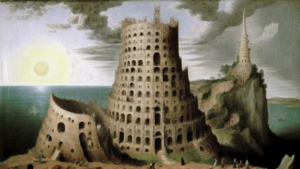 Babel tower. Inside a painting.