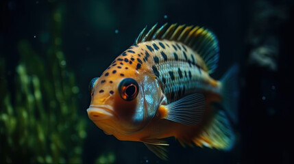 a colorful fish in an aquarium. Generative AI