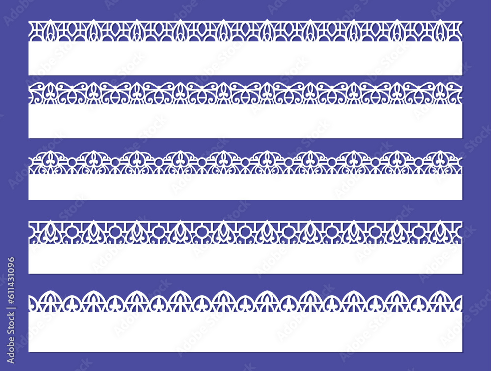 Wall mural vector set of lace border vignettes, suitable for laser cutting. vintage flourish ornaments, cutout 