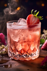 cocktail, pink cocktail, pink gin, gin and tonic, strawberry gin and tonic, cold drink, ai generative 