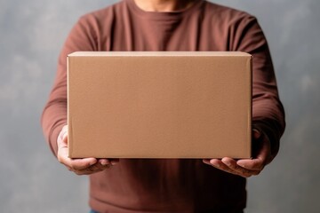 A man holds a brown box in his hands. Generative AI