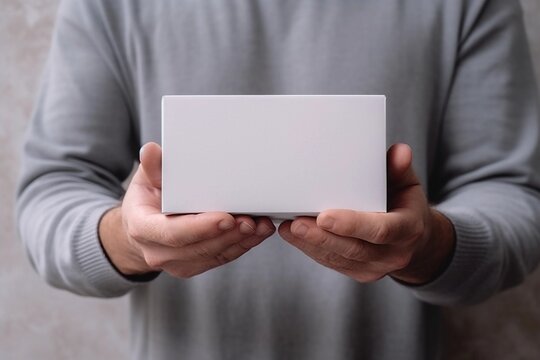 A man holds a white box in his hands. Generative AI