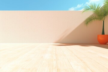 A wall mock up with a palm tree and a blue sky Generative AI