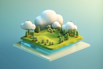 A cartoon of a field with clouds and trees. Generative AI