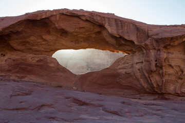 eye of the desert, rock arch in Wadi Rum, Jordan