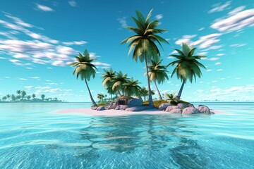 Fototapeta na wymiar A tropical island with palm trees in the water Generative AI