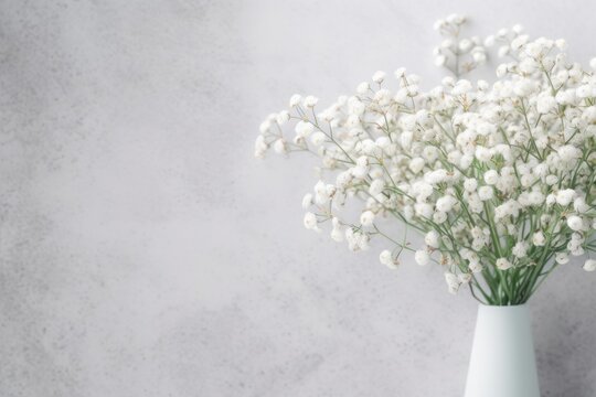 A vase of flowers with white flowers on a gray background Generative AI