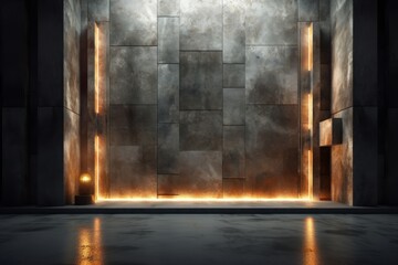 A wall with lights and a stone wall Generative AI