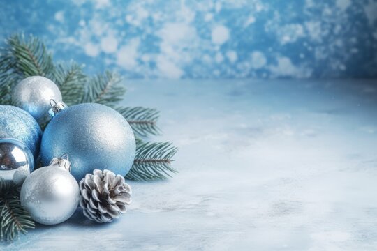 Blue christmas balls on a white background Generative AI
