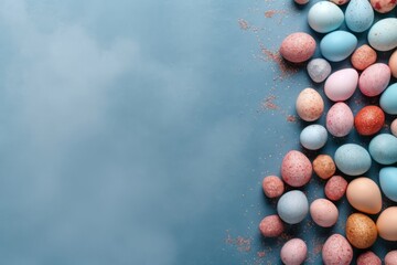 Colorful easter eggs on a blue background Generative AI