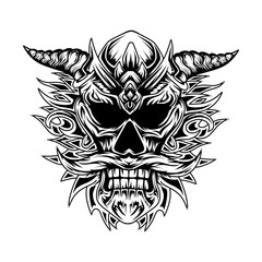 Fototapeta premium Skull tribal tattoo black and white illustration