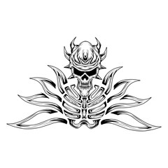Skull tribal tattoo black and white illustration