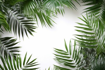 Fototapeta na wymiar Green leaves of palm trees on a white background mock up empty space for text Generative AI