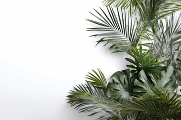 Fototapeta na wymiar Green palm leaves on a white background mock up empty space for text Generative AI