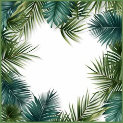 Fototapeta na wymiar Tropical leaves frame on a white background mock up empty space for text Generative AI