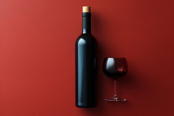 A bottle of wine next to a glass with a cork in it. Generative AI - obrazy, fototapety, plakaty