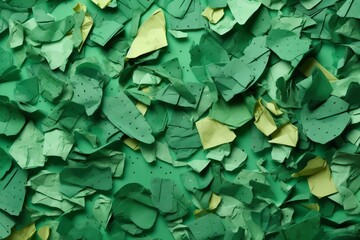 A green wall with green pieces of paper and the word green on it. Generative AI