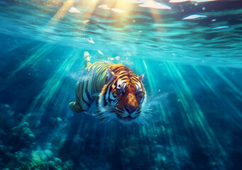 tiger swimming in the river generative AI