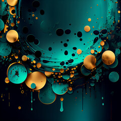 Flüssige blaue und goldene Blubberblasen Elemente als Bildschrimschoner, ai generativ